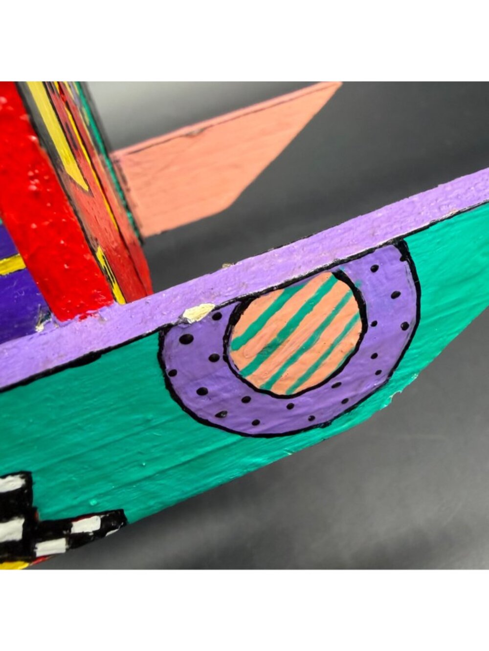 Adirondack Style Chair Doll Miniature 90s Rad Pop Art Abstract Wood Hand Painted - Picture 8 of 15